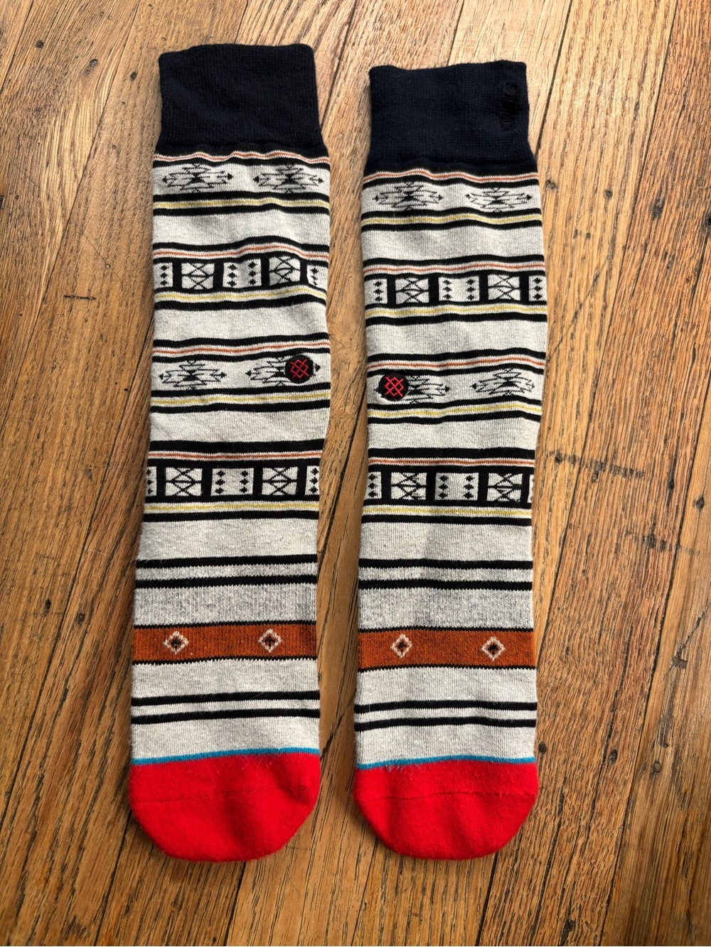 Stance Mens Crew Socks - Black Cuff with Red Toe and Orange Stripe